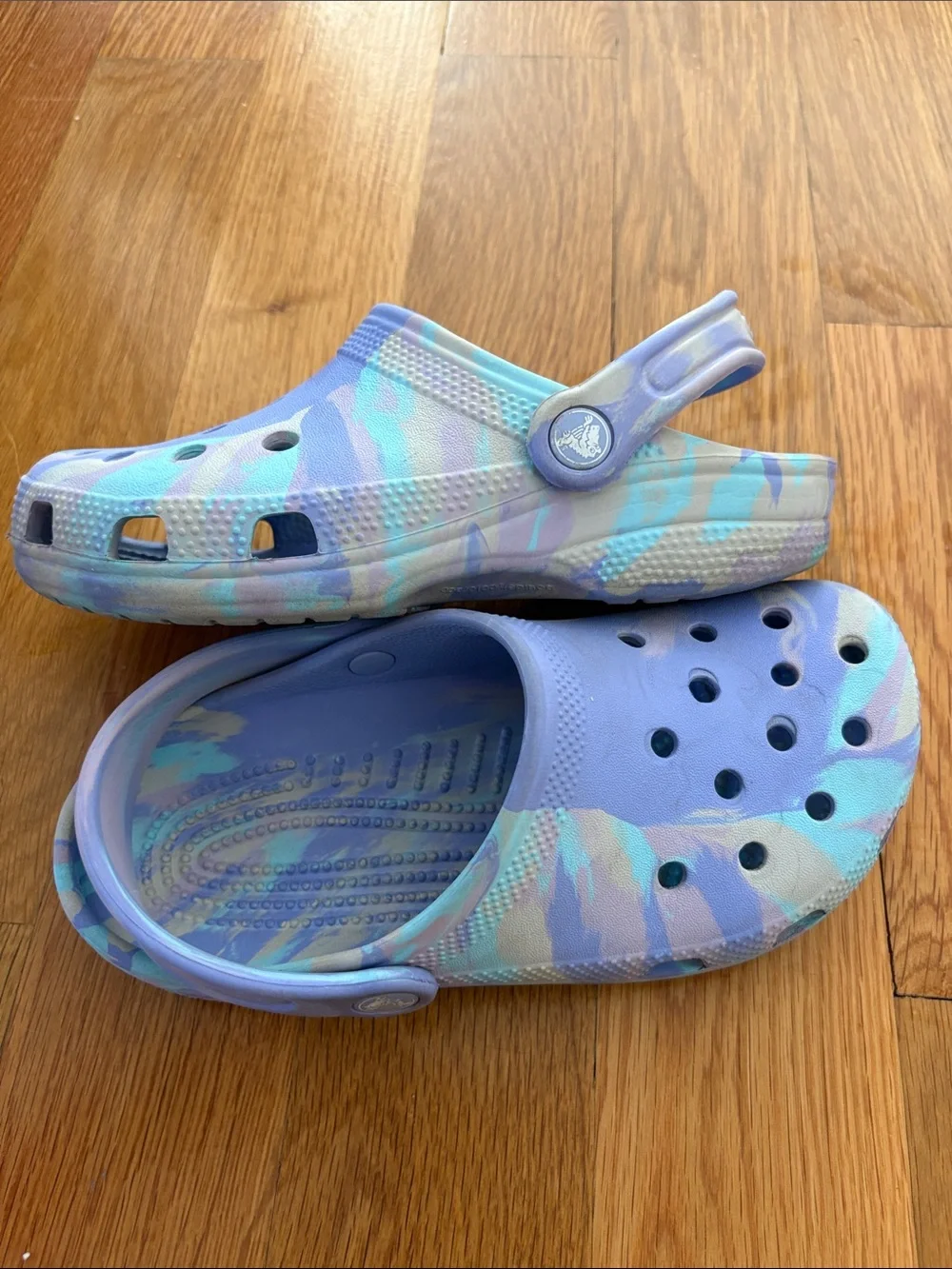 CROCS moon jelly marble Kids Lavender & Teal Tie-Dye Clog size j3 j 3 youth shoe